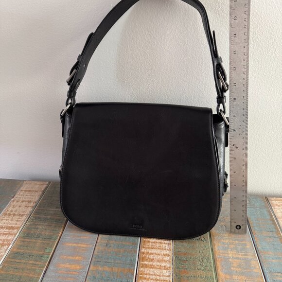 NWOT Polo Ralph Lauren black leather saddle bag with buckle - Picture 11 of 12